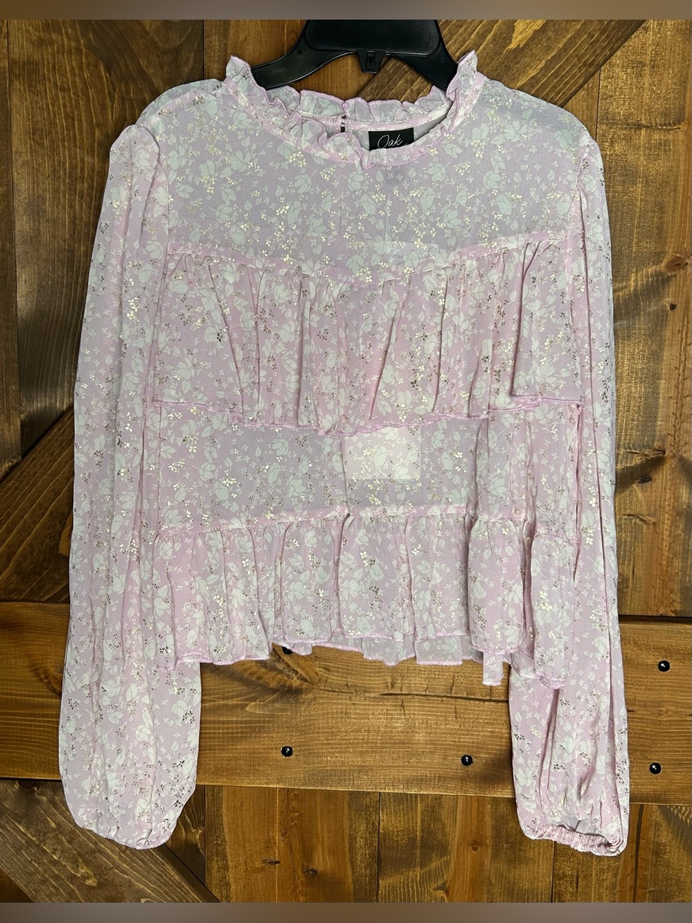 OAK Sheer Pink Floral Ruffle Blouse